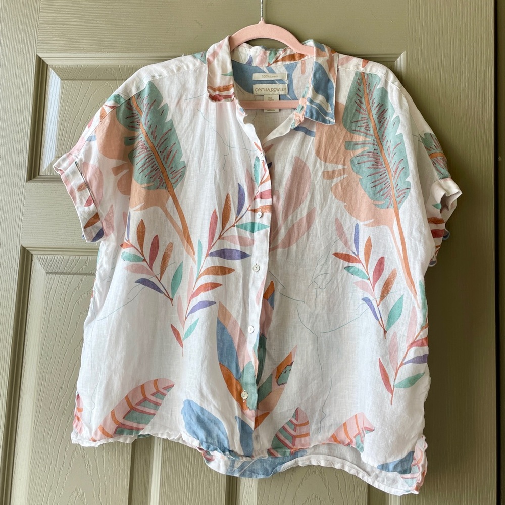 SOLD Cynthia Rowley Tropical Print Linen Button-Up Shirt